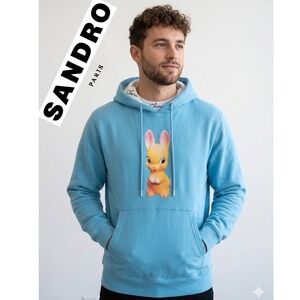 Sandro Paris Blue Bunny‎ Graphic Hoodie Sweatshirt Mens XL Limited Edition Rare